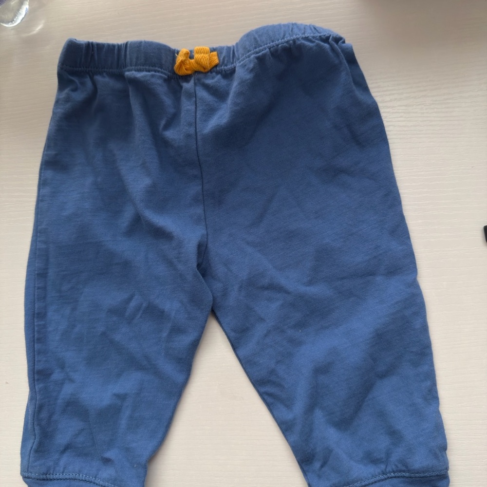 Blue Knit Jogger Pants with Orange Drawstring